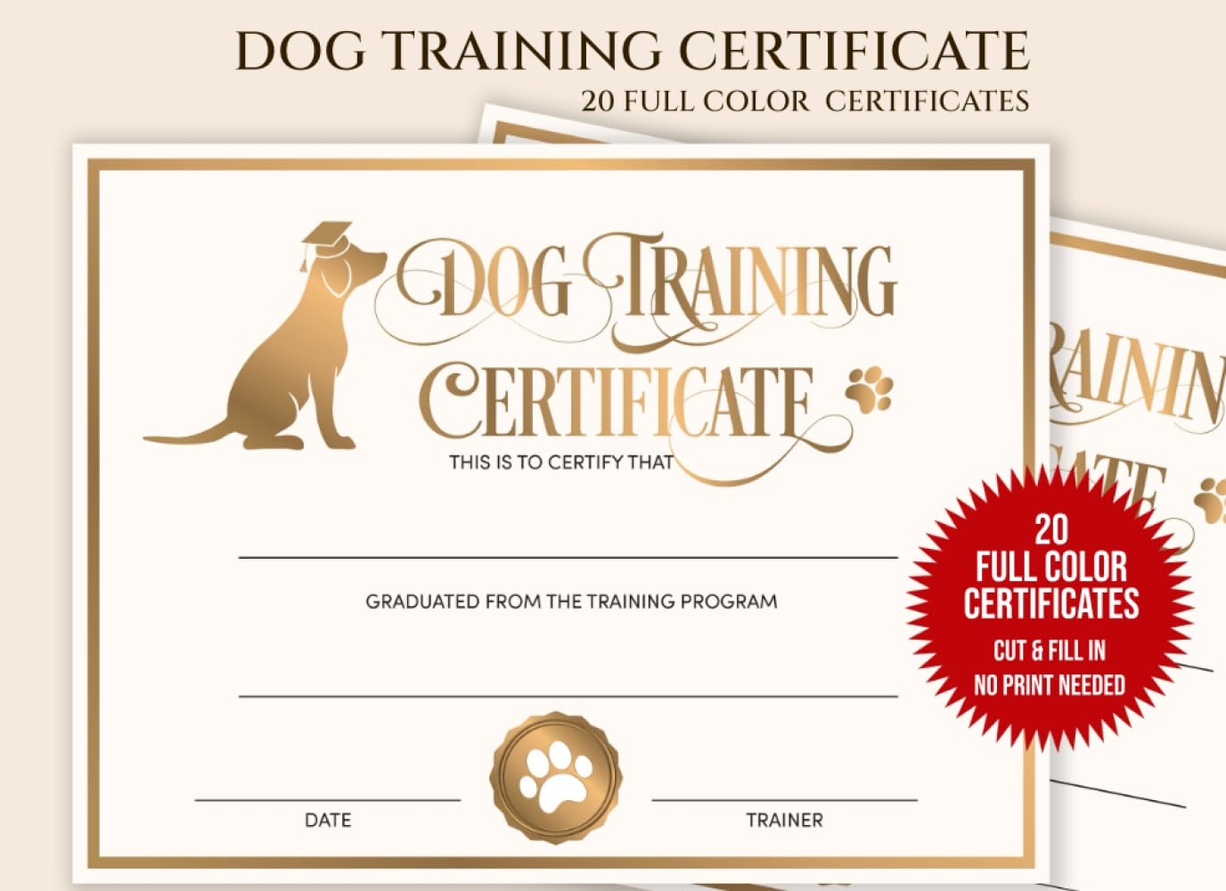 Dog Training Certificate Puppy Training Certificates Of Completion Dog Training Certification For Service Dogs Service Dog Certificate Template 