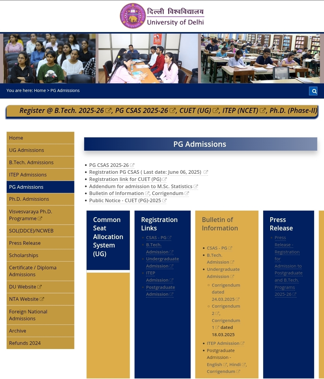du pg csas 2025 26 registration begins apply by june 6 at