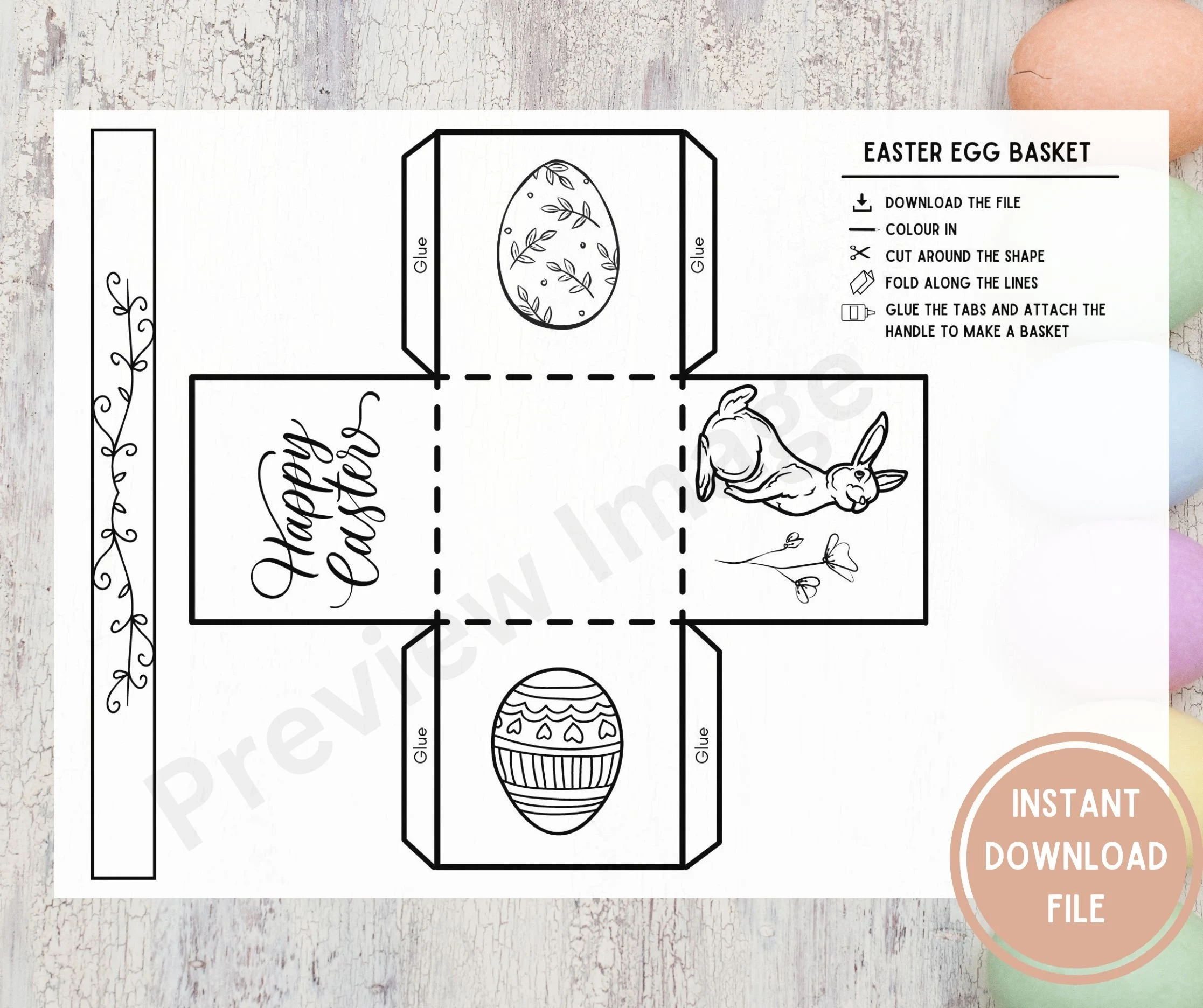 Easter Basket Printable Template For Kids Coloring Activity 