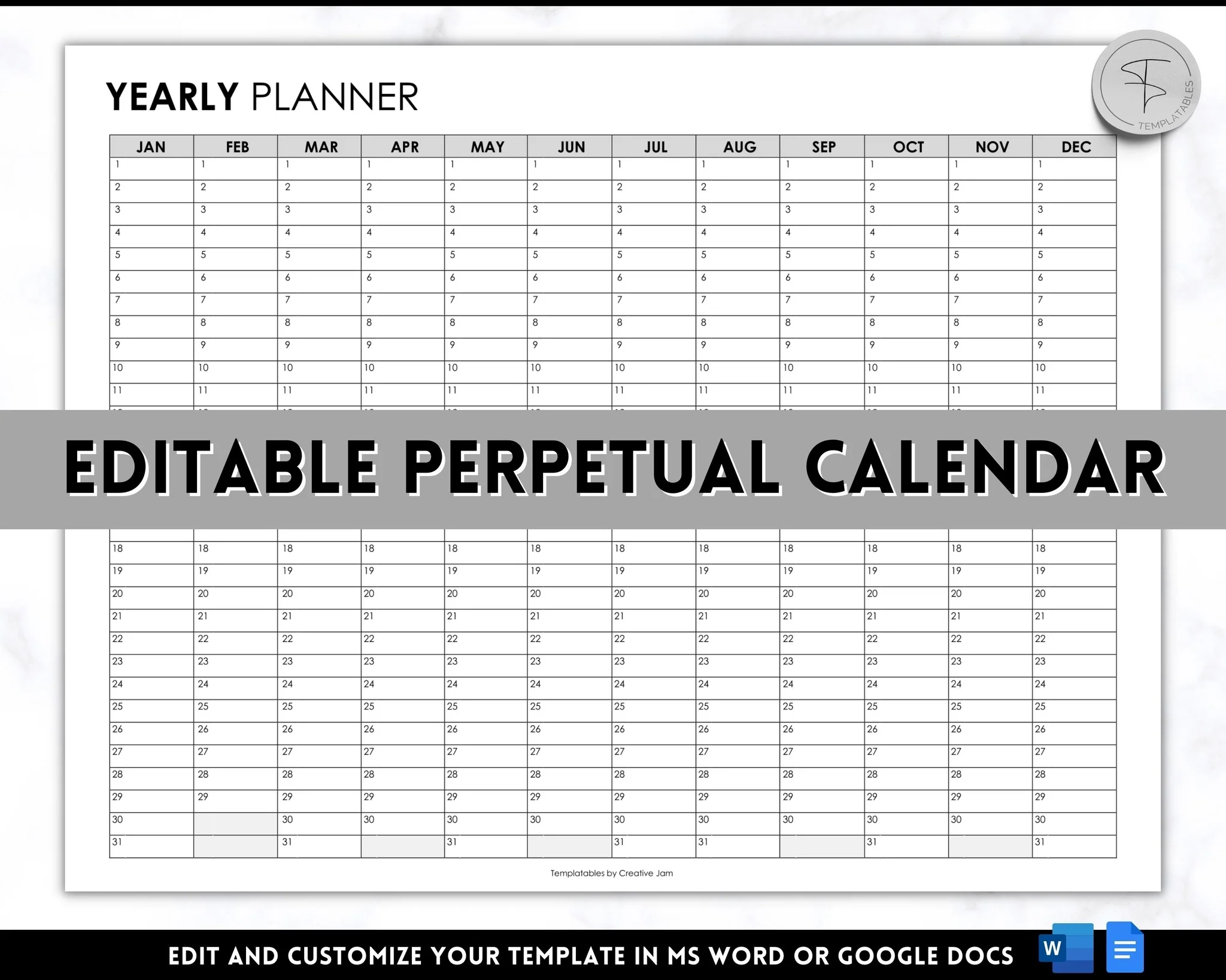 Printable Blank Perpetual Calendar Month