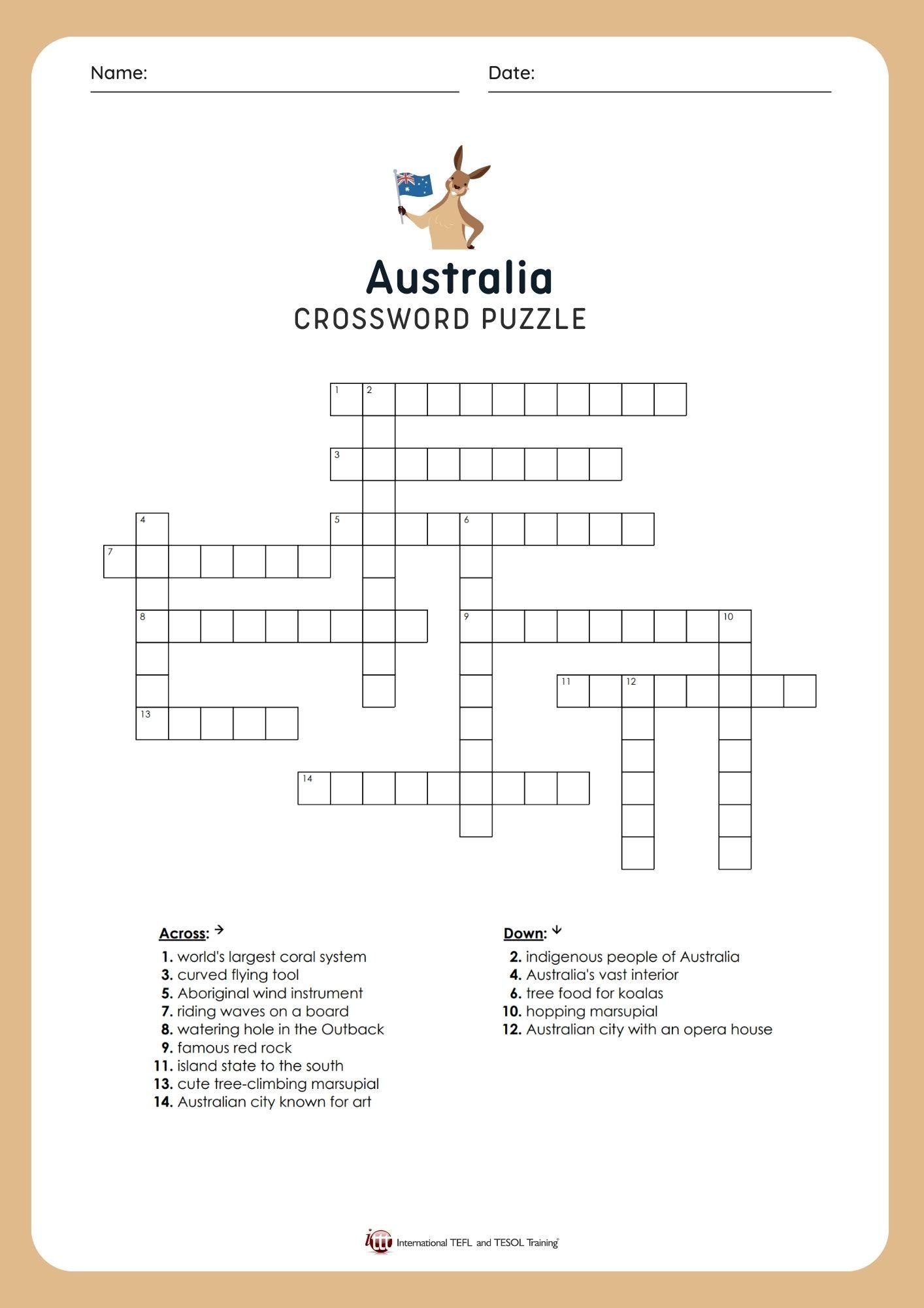 EFL Australia Vocabulary Crossword Puzzle ITTT