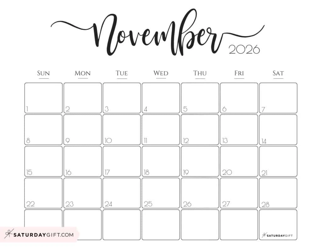 Free November Printable Calendars 2026