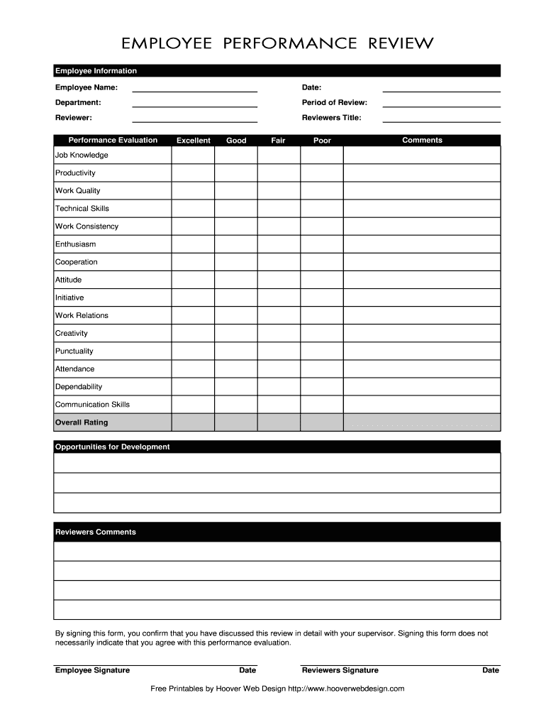 Employee Review Form Fill Online Printable Fillable Blank 