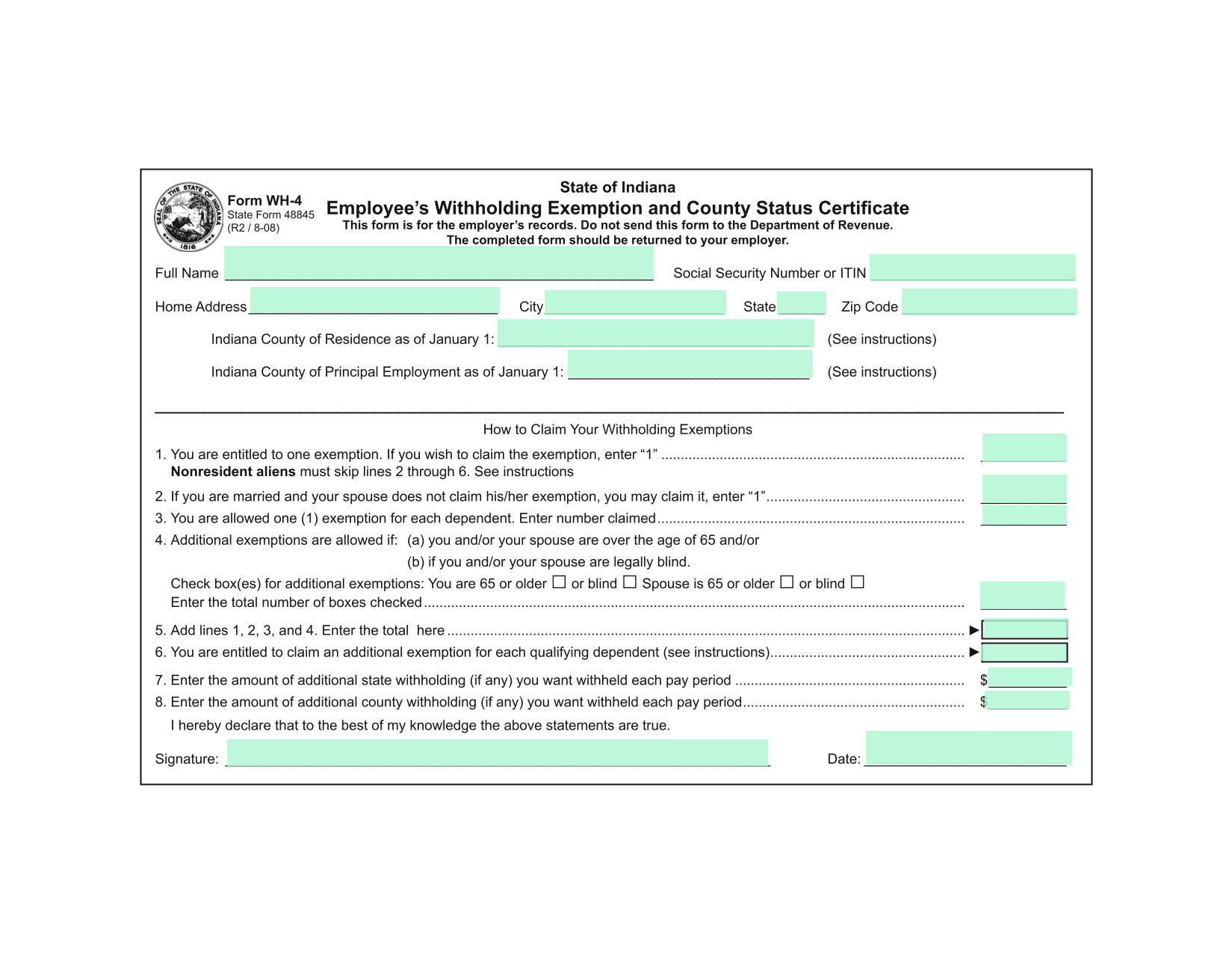 EmployeeS Withholding Exemption And County Status Certificate