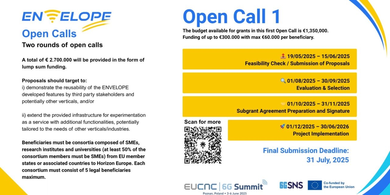 ENVELOPE Project Launches Open Call For 5G And 6G Experimentation 