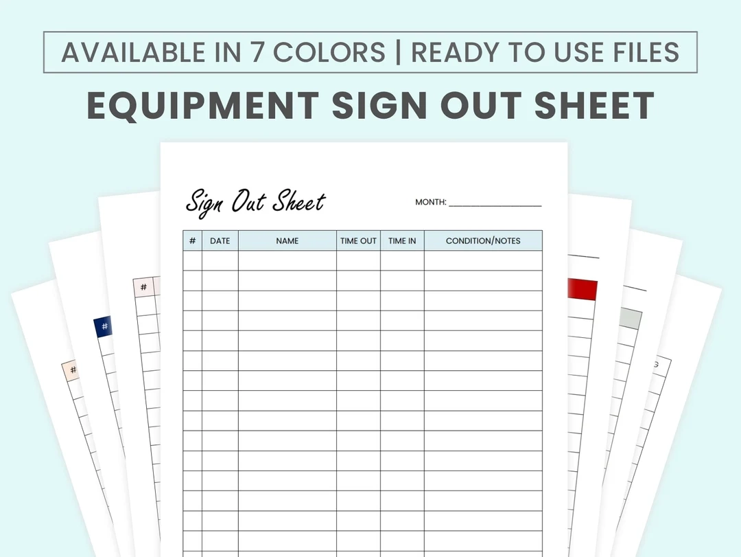 Equipment Sign Out Sheet Vorlage Etsy de