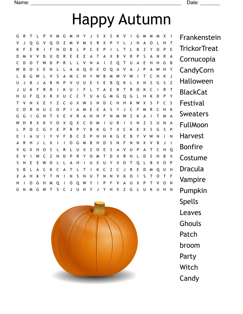Printable Word Search Puzzles Fall