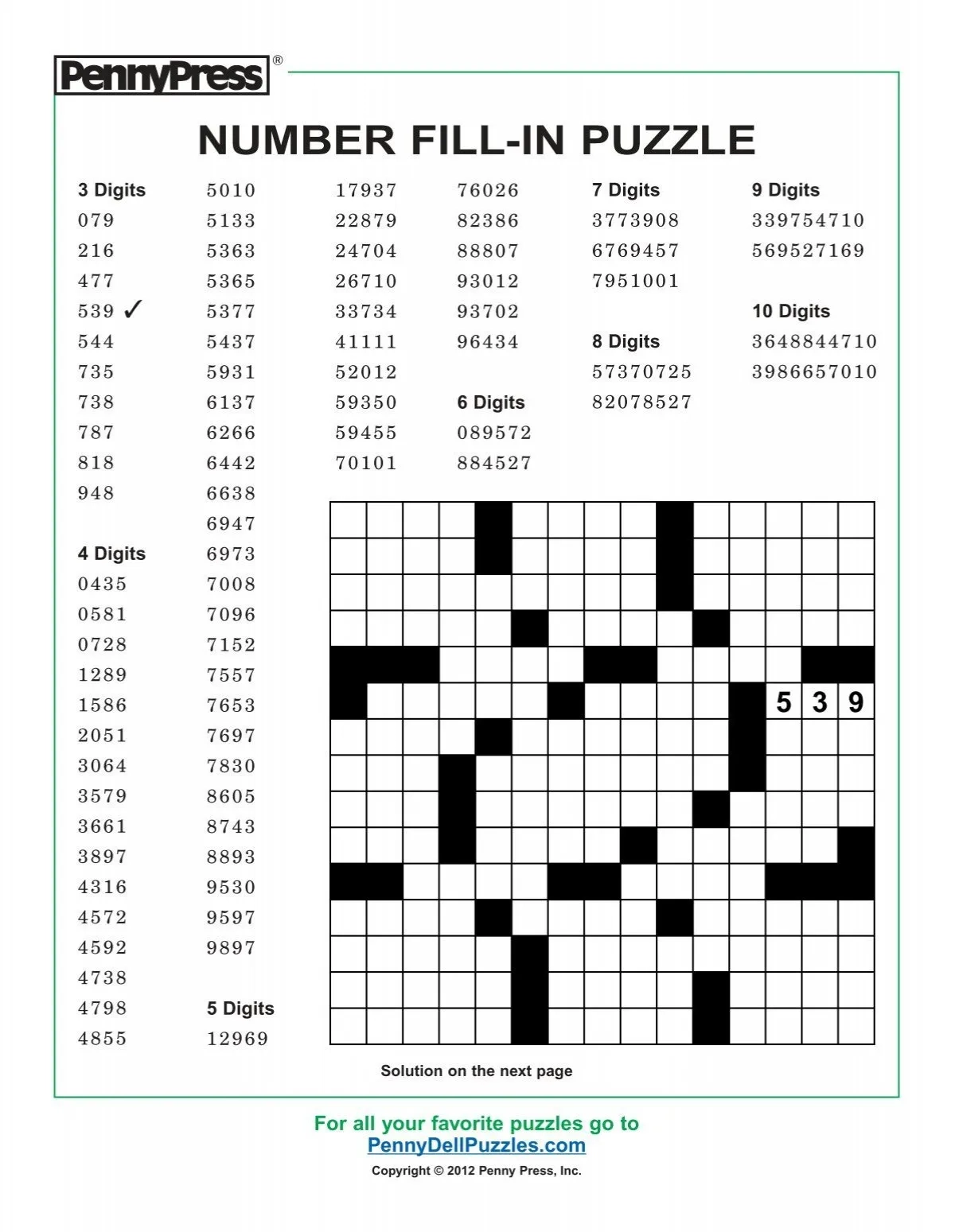 Printable Fill In Number Puzzles