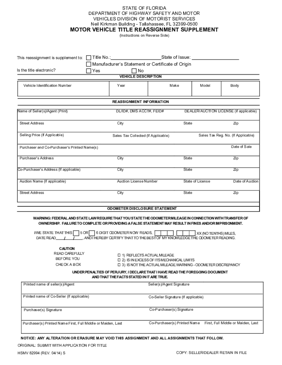 FL HSMV 82994 2014 2025 Form Printable Blank PDF Online