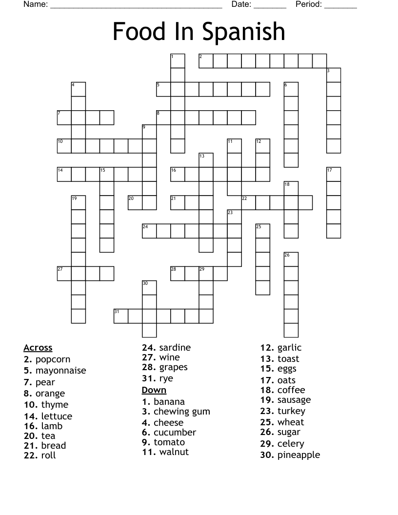 Free Printable Spanish Crossword Puzzles