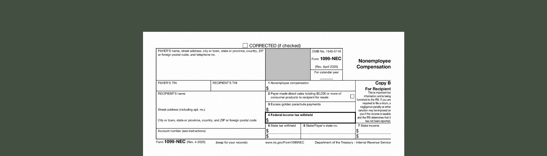 Irs Form 1099 Nec 2026 Fillable