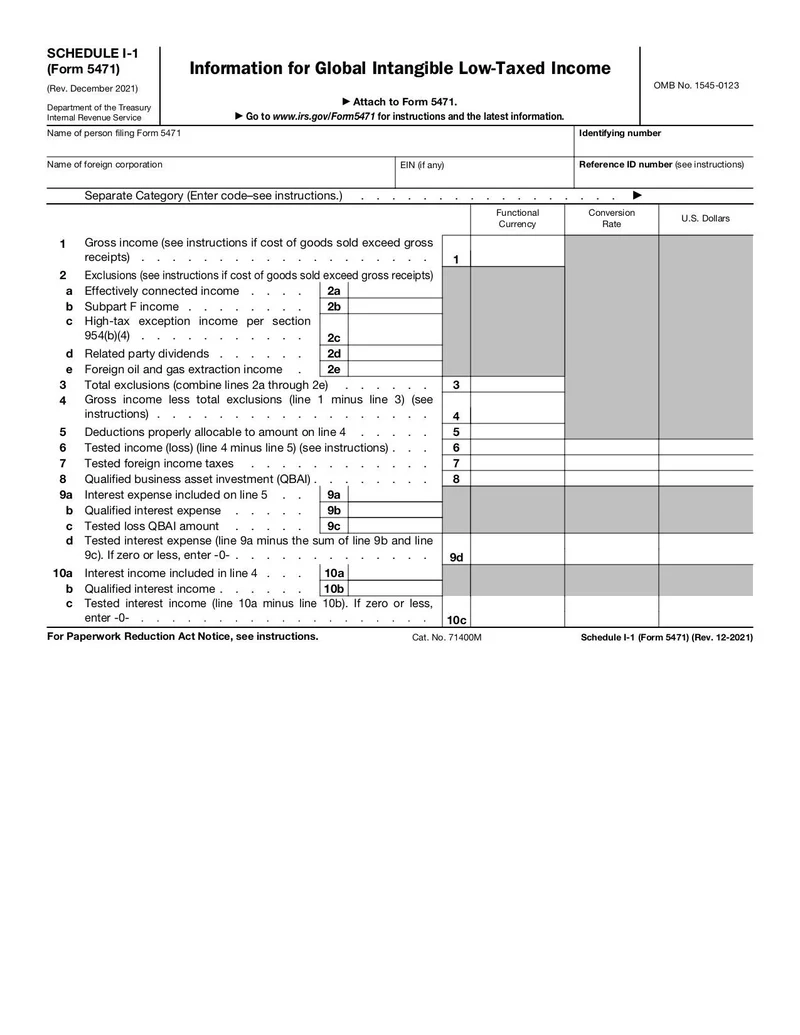 Irs Form 5471 Schedule I-1 Instructions