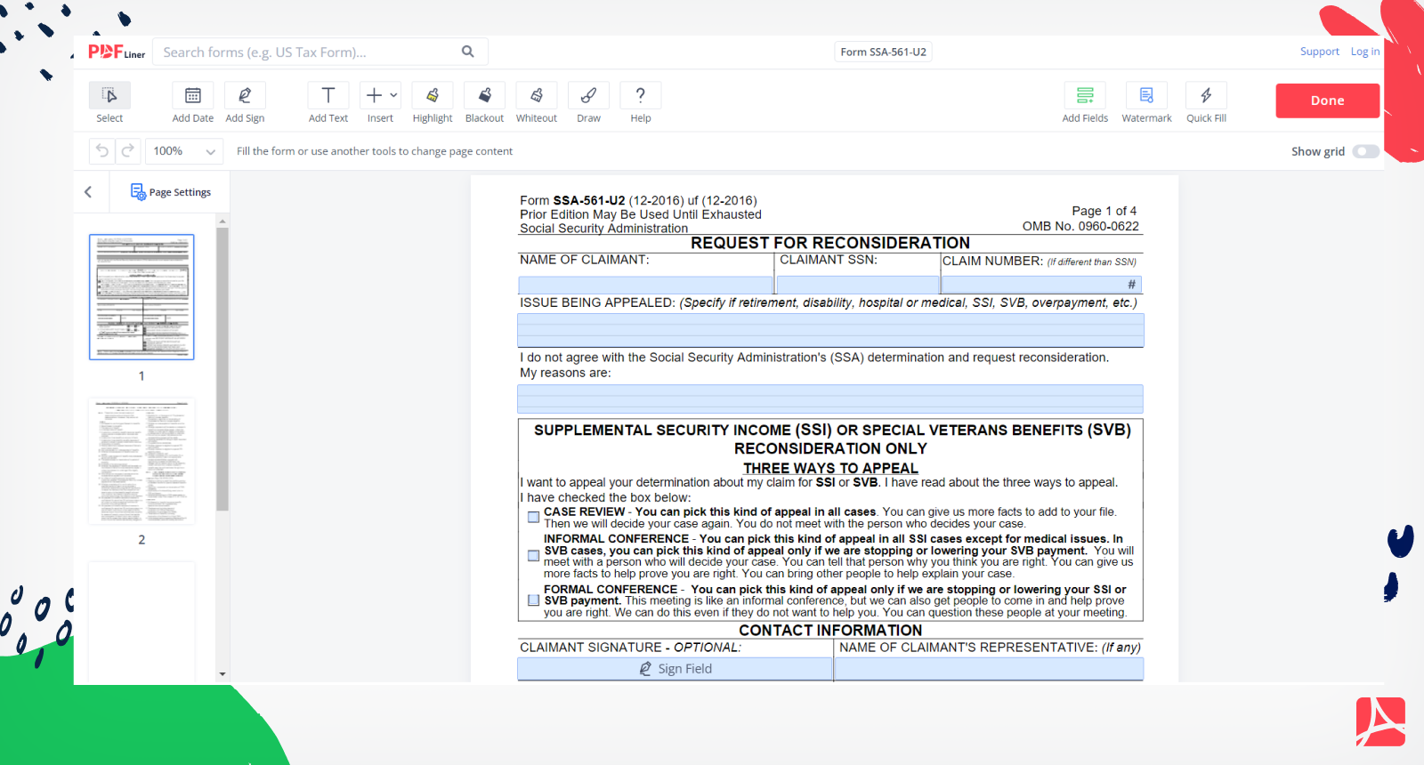 Social Security Form Ssa 561 U2 Printable