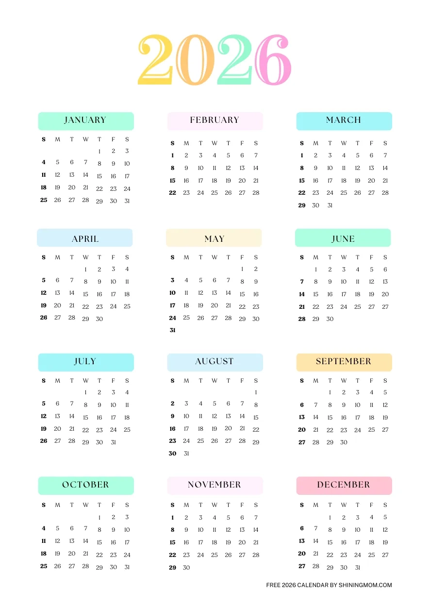 Free Printable 2026 Yearly Calendar Printable