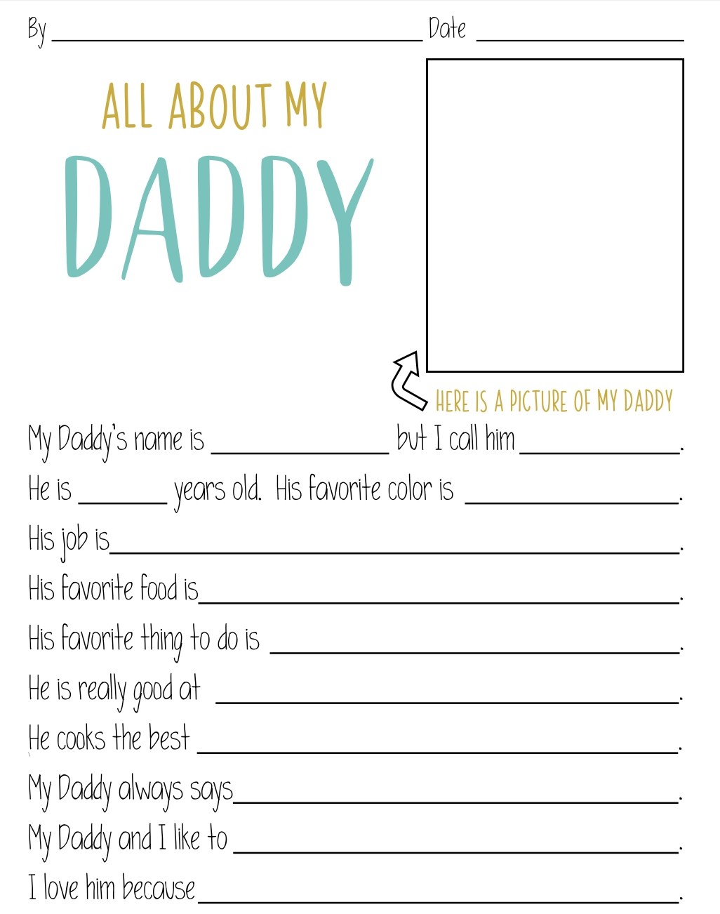 Preschool All About My Dad Printable