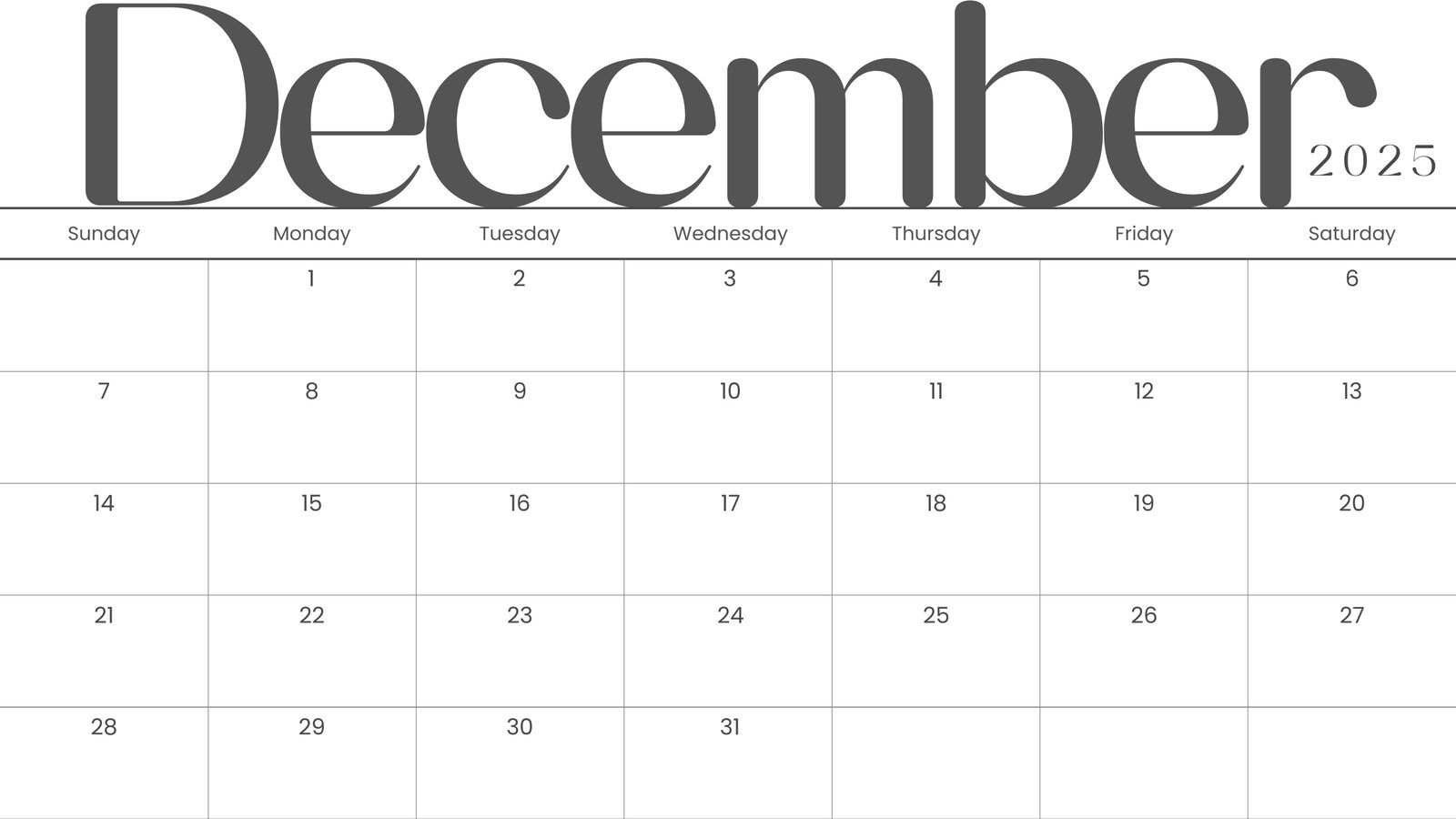 December Calendar Printables