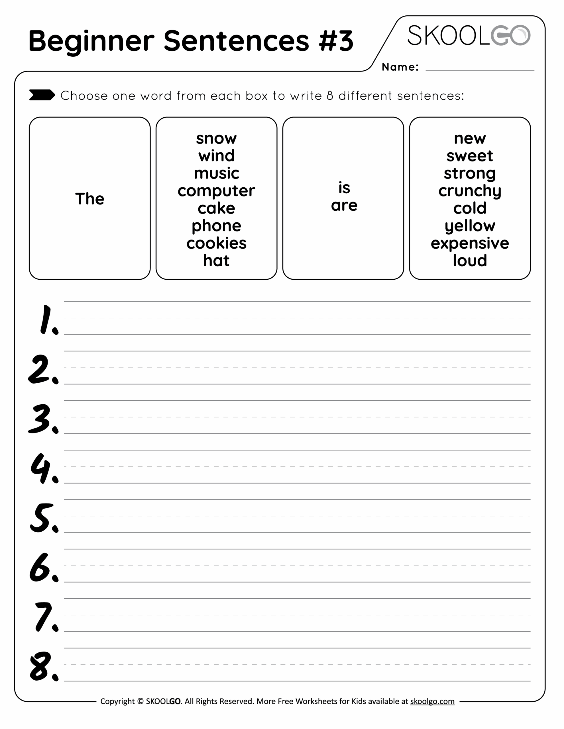 Free Printable Sentence Writing Practice