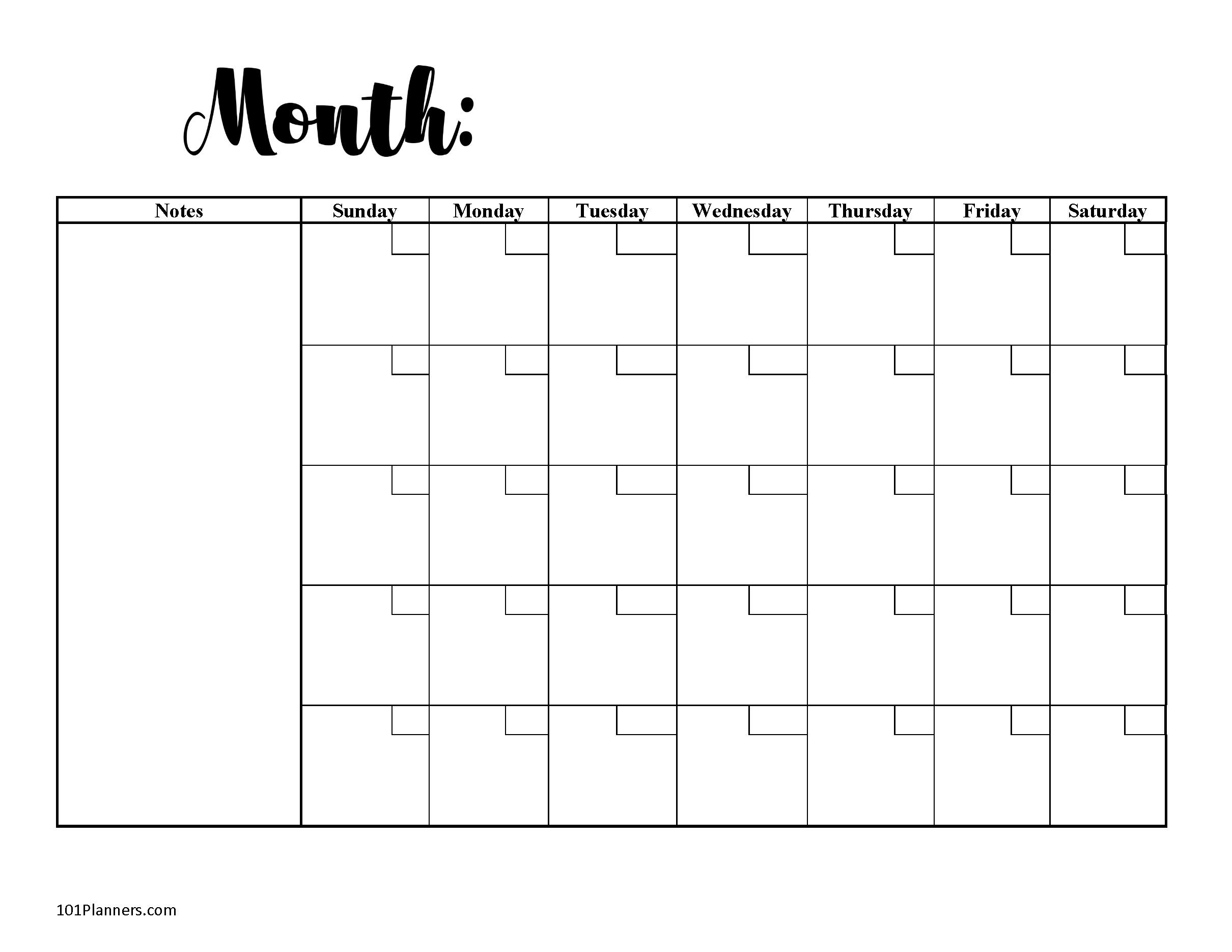 Full Page Printable Blank Calendar