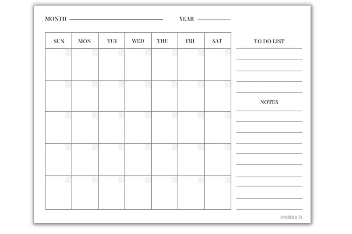 Blank Calendar Template Printable Free