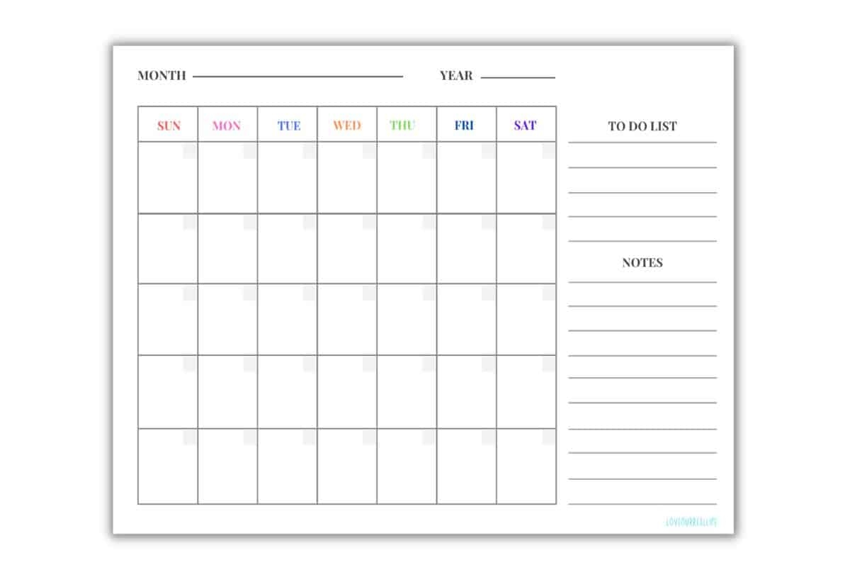 Blank Printable Monthly Calendar