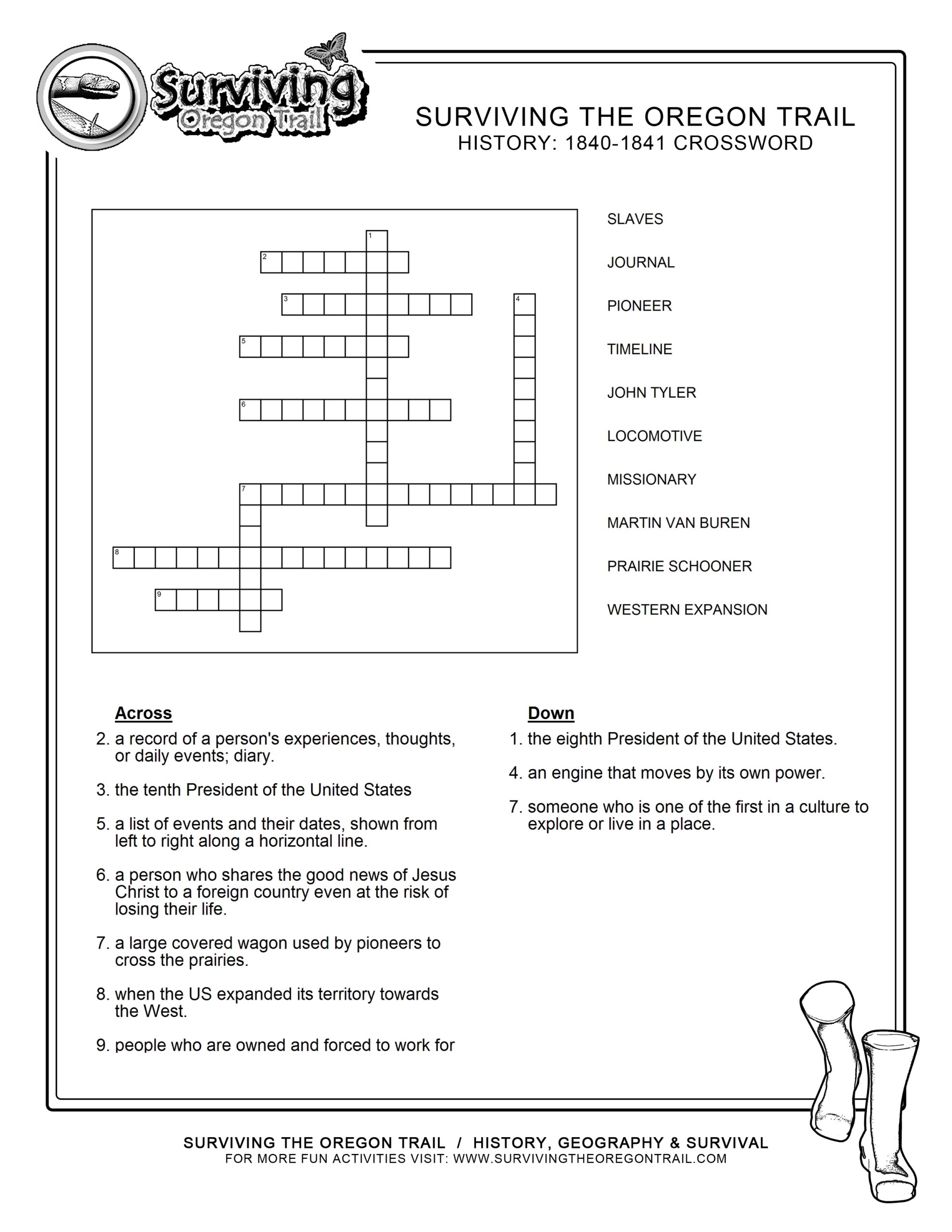 Free Crosswords Puzzle History 1840 41 b Surviving The 