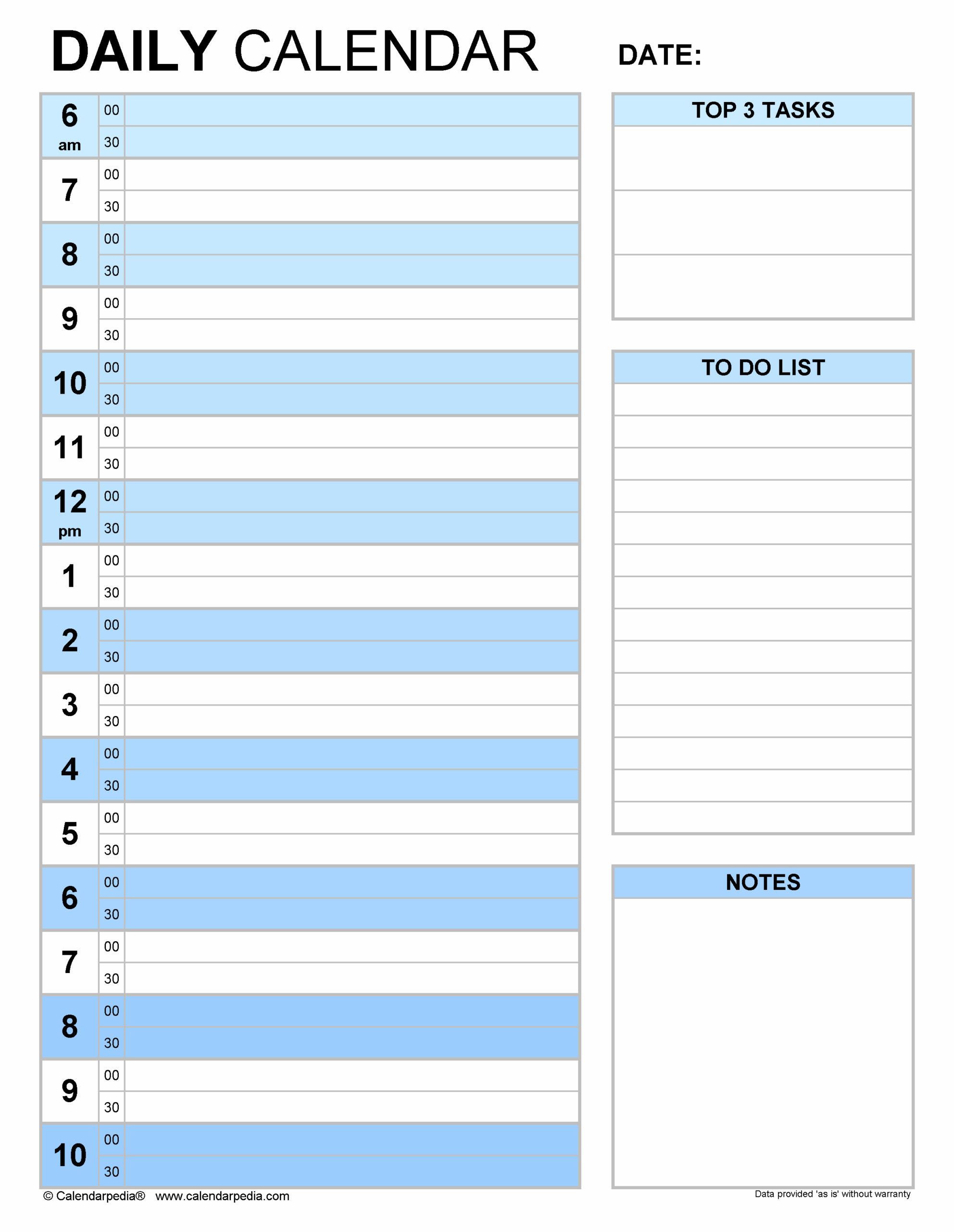 Calendar Daily Blank Printable