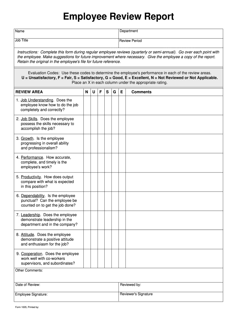 Printable Employee Performance Review Template