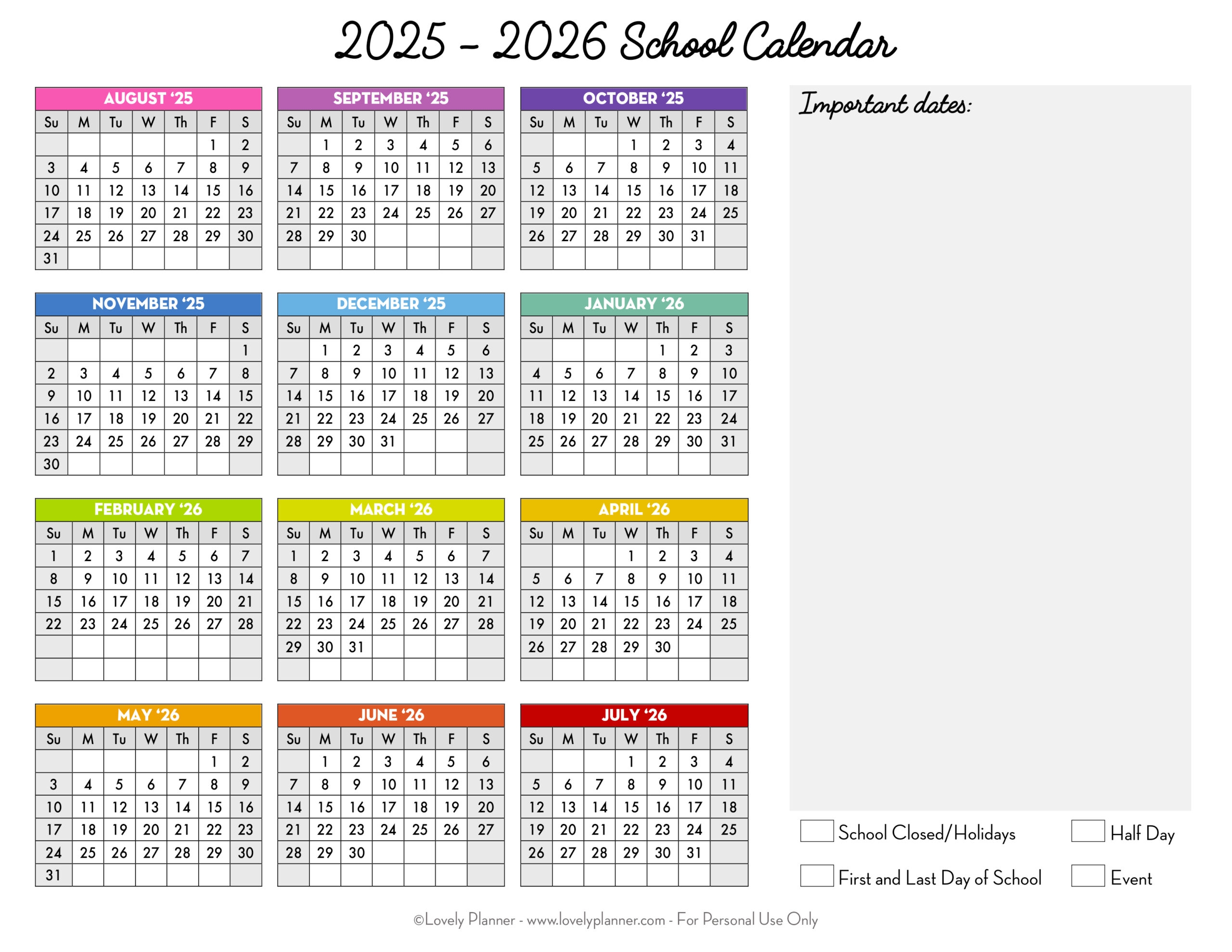 Blank 2026 26 Calendar Printable