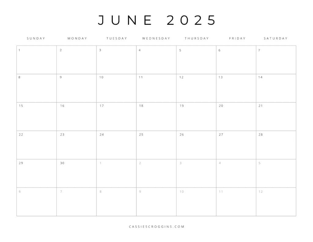 June Blank Calendar Printable