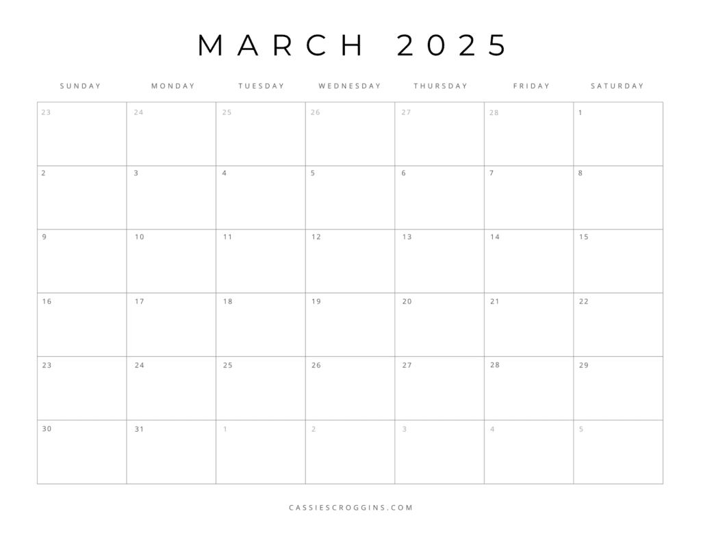 March Printable Calendar Blank