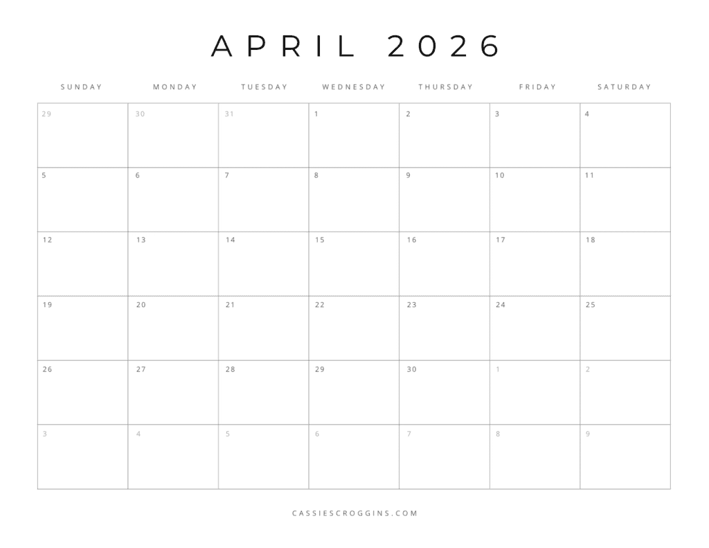 Blank Printable Calendars April 2026