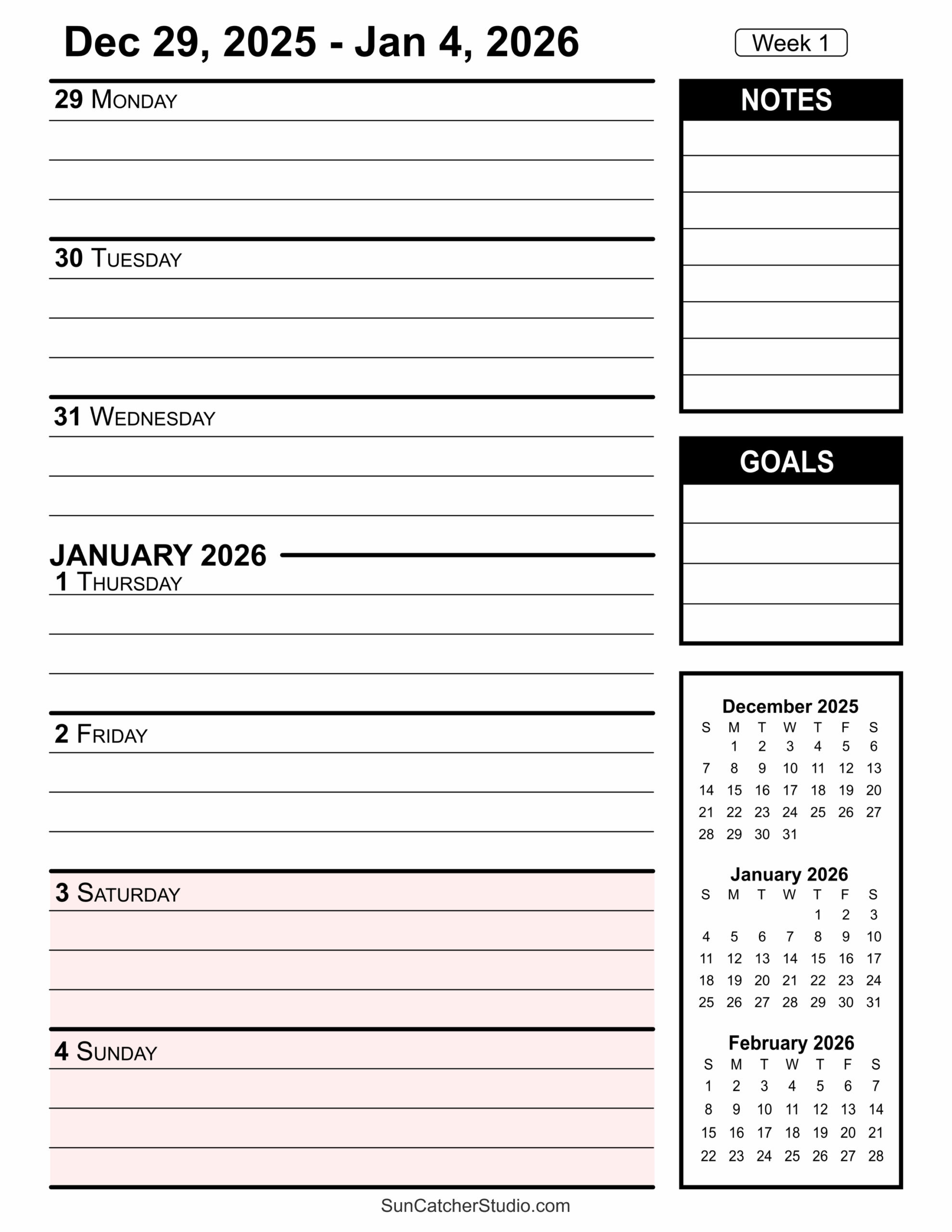 Free Printable 2026 Weekly Calendars For Easy Planning Free 