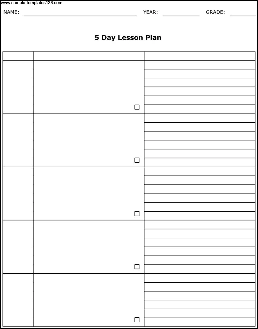 Printable 5 Day Blank Calendar