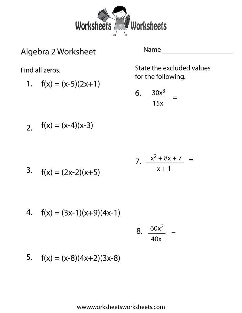 Free Printable Algebra 2 Practice Worksheet Worksheets Library