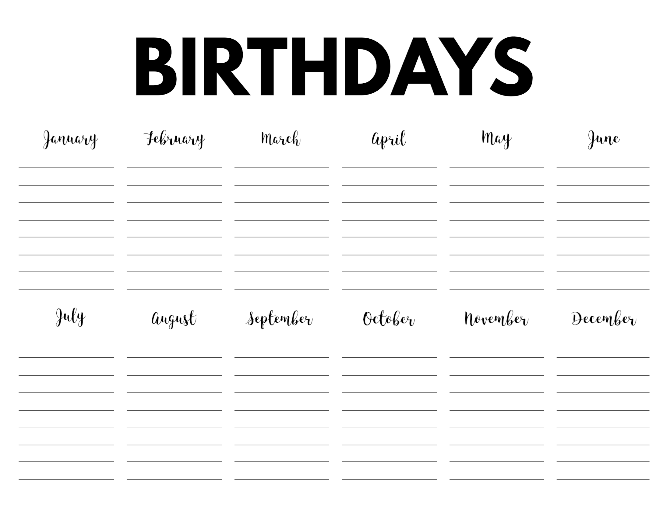 Birthday Calendar Printable