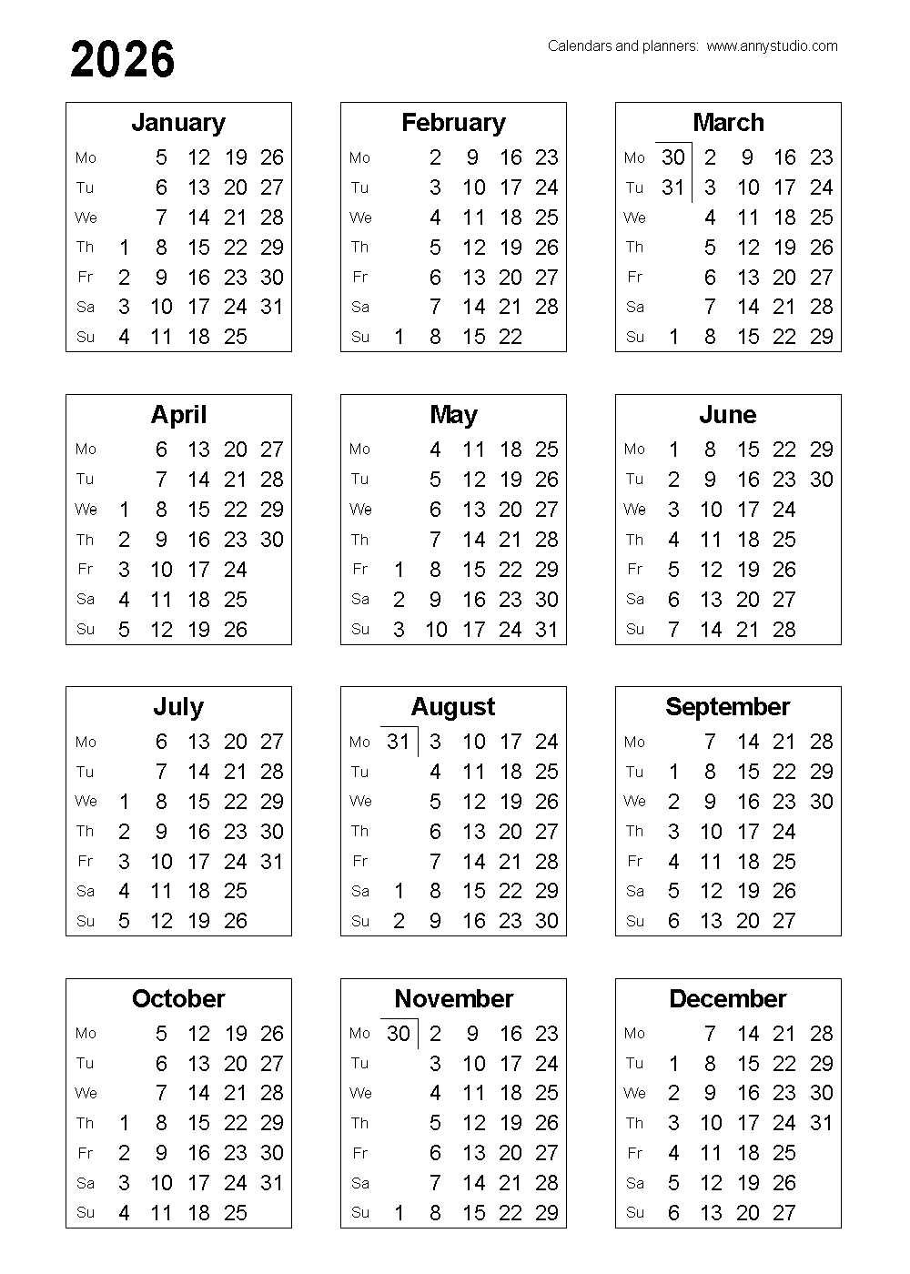 free printable calendars and planners 2026 and 2027