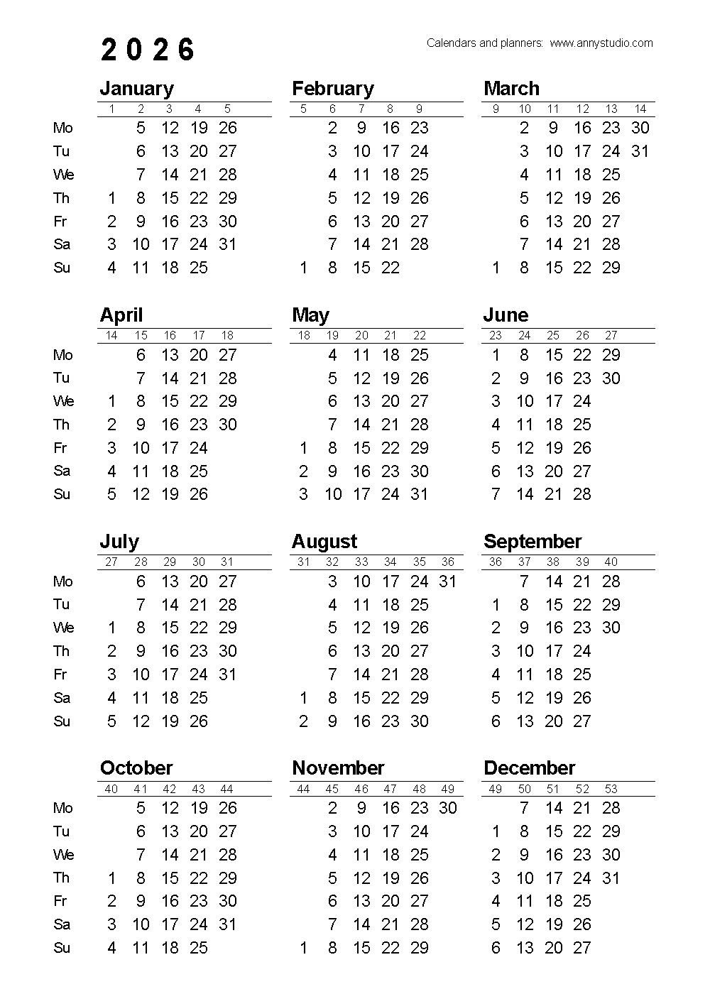 Free Printable Weekly Calendar 2026