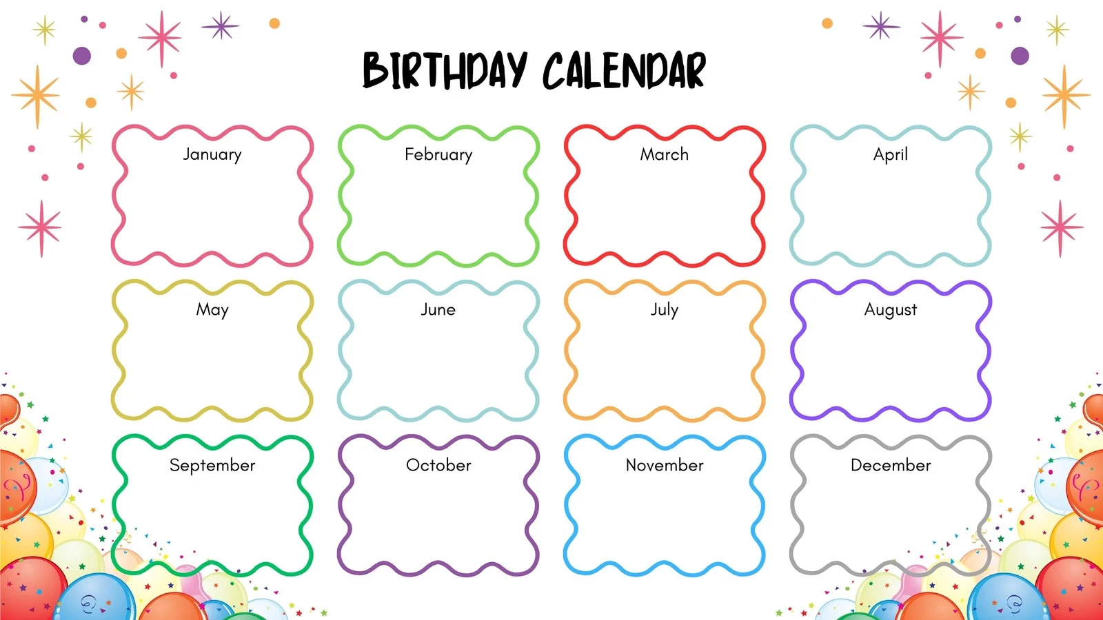 Blank Birthday Calendar Printable