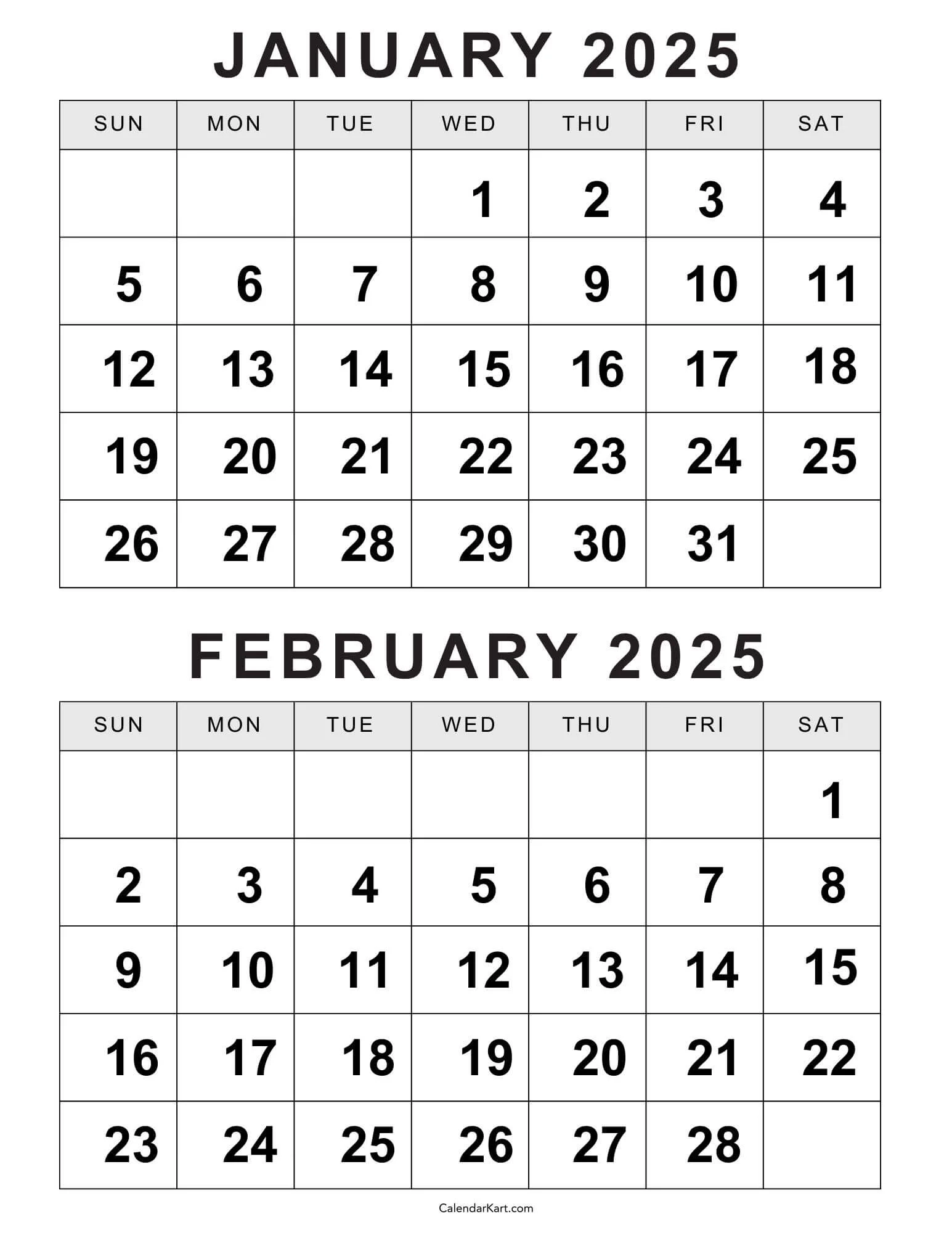 Free Printable January February Calendar 2025 CalendarKart