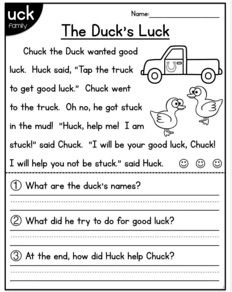 Story Comprehension Worksheets Printable Free