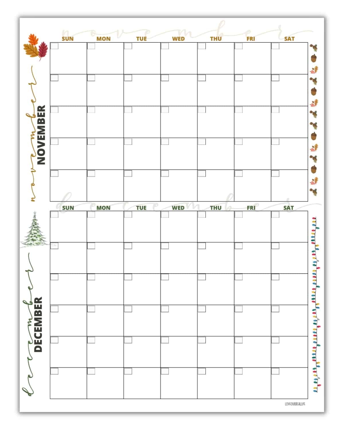 FREE Printable November amp December Calendar Templates 2024 