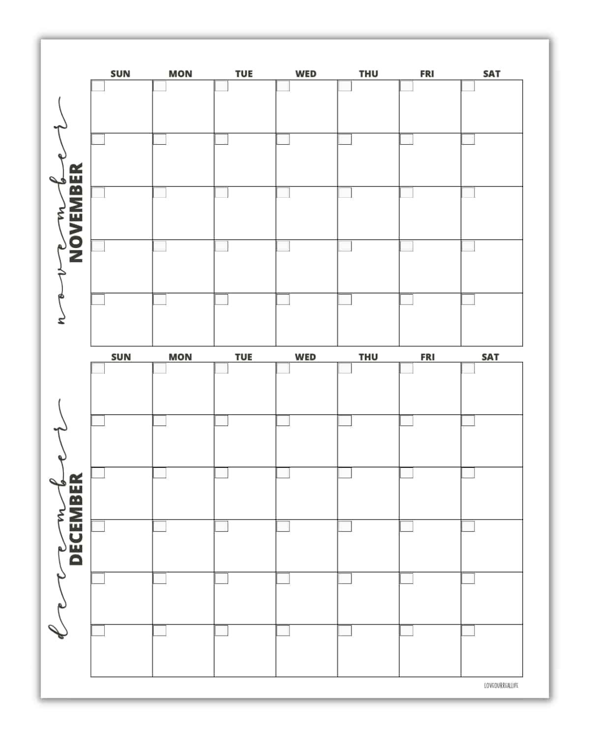 FREE Printable November amp December Calendar Templates 2024 