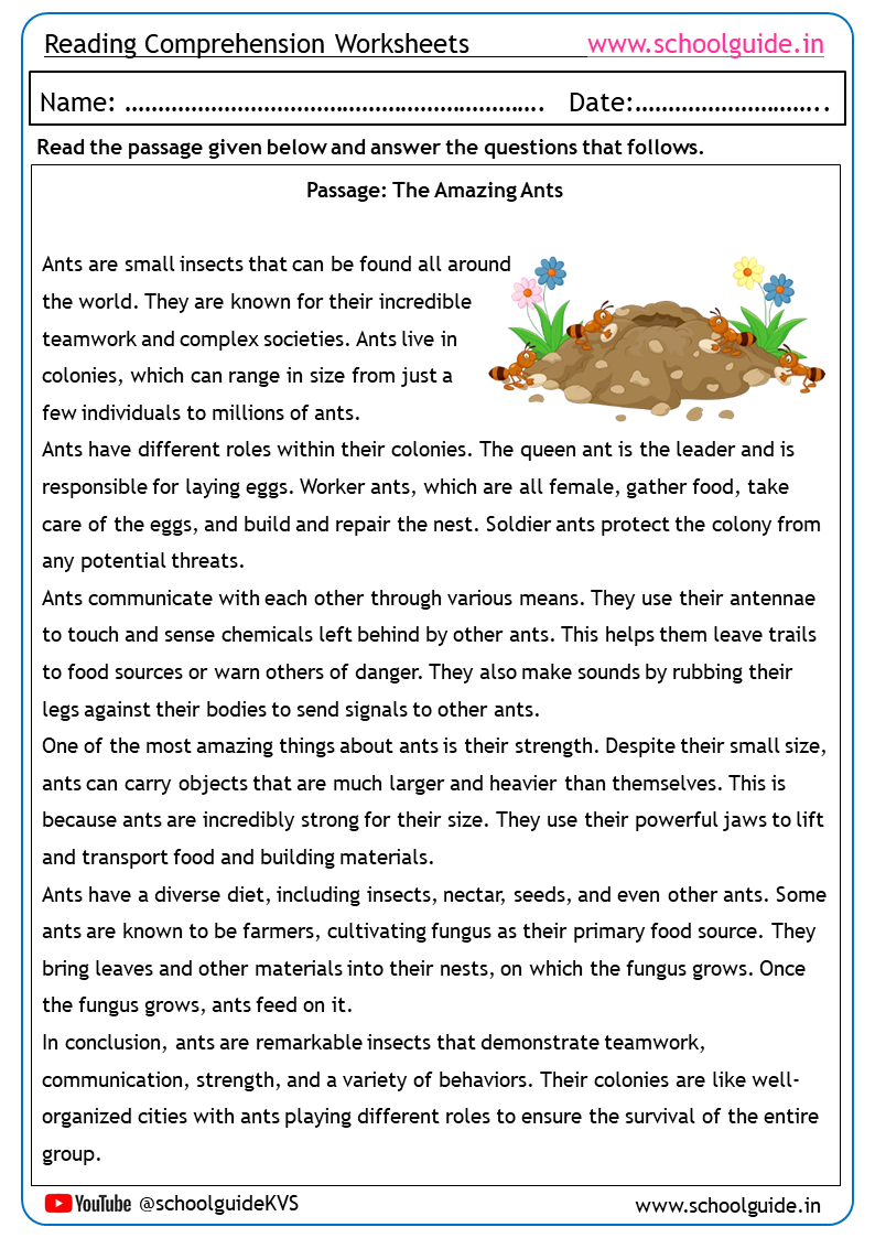 Printable Reading Comprehension Worksheets