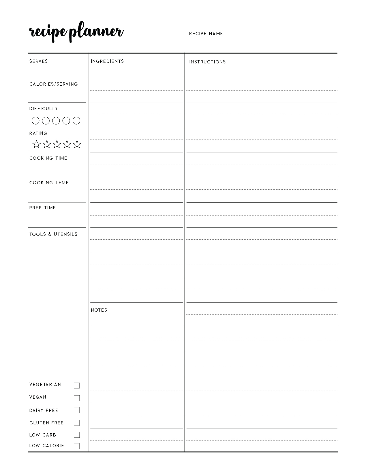 Recipe Printable Template