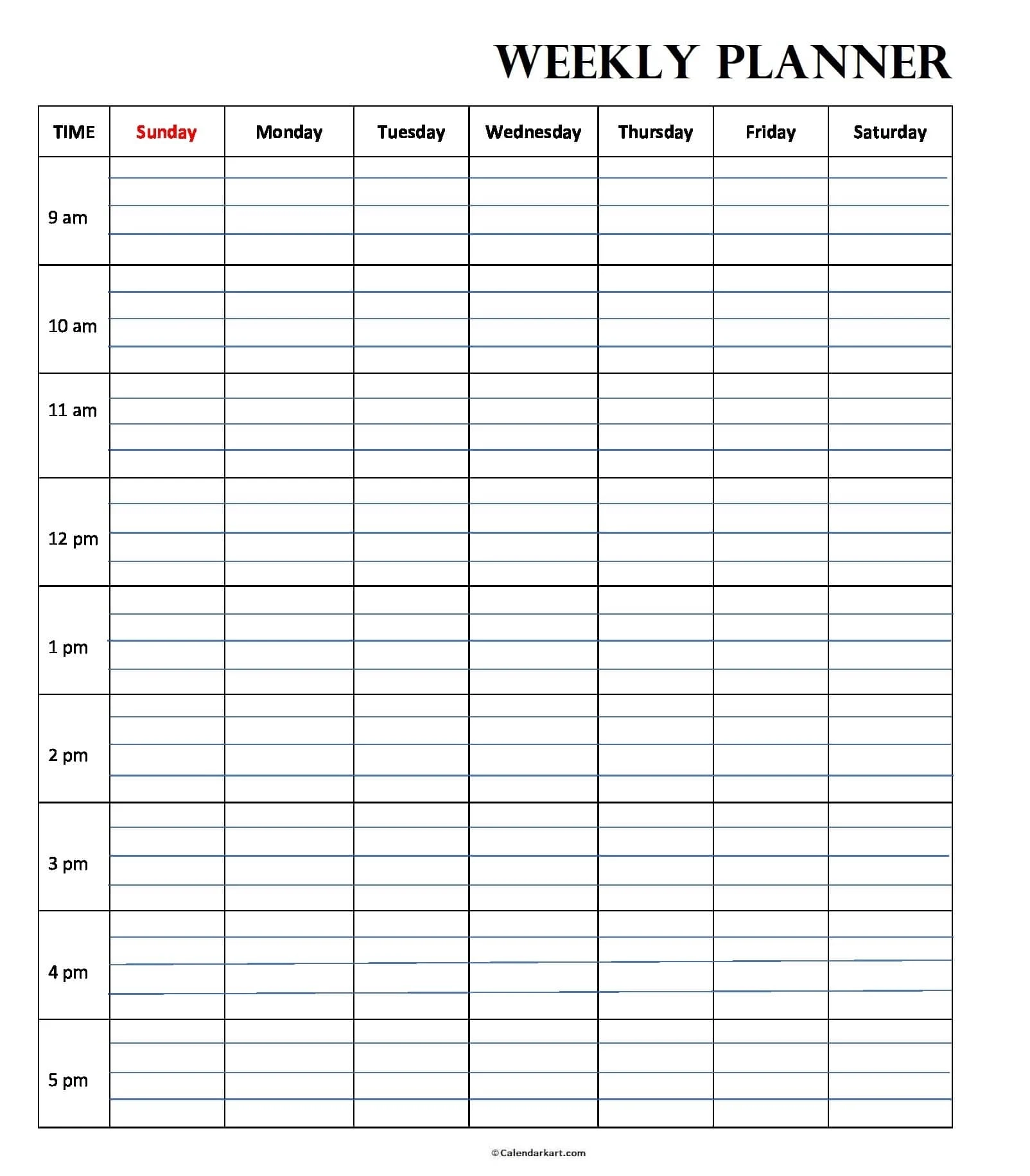 Printable Weekly Calendar Template
