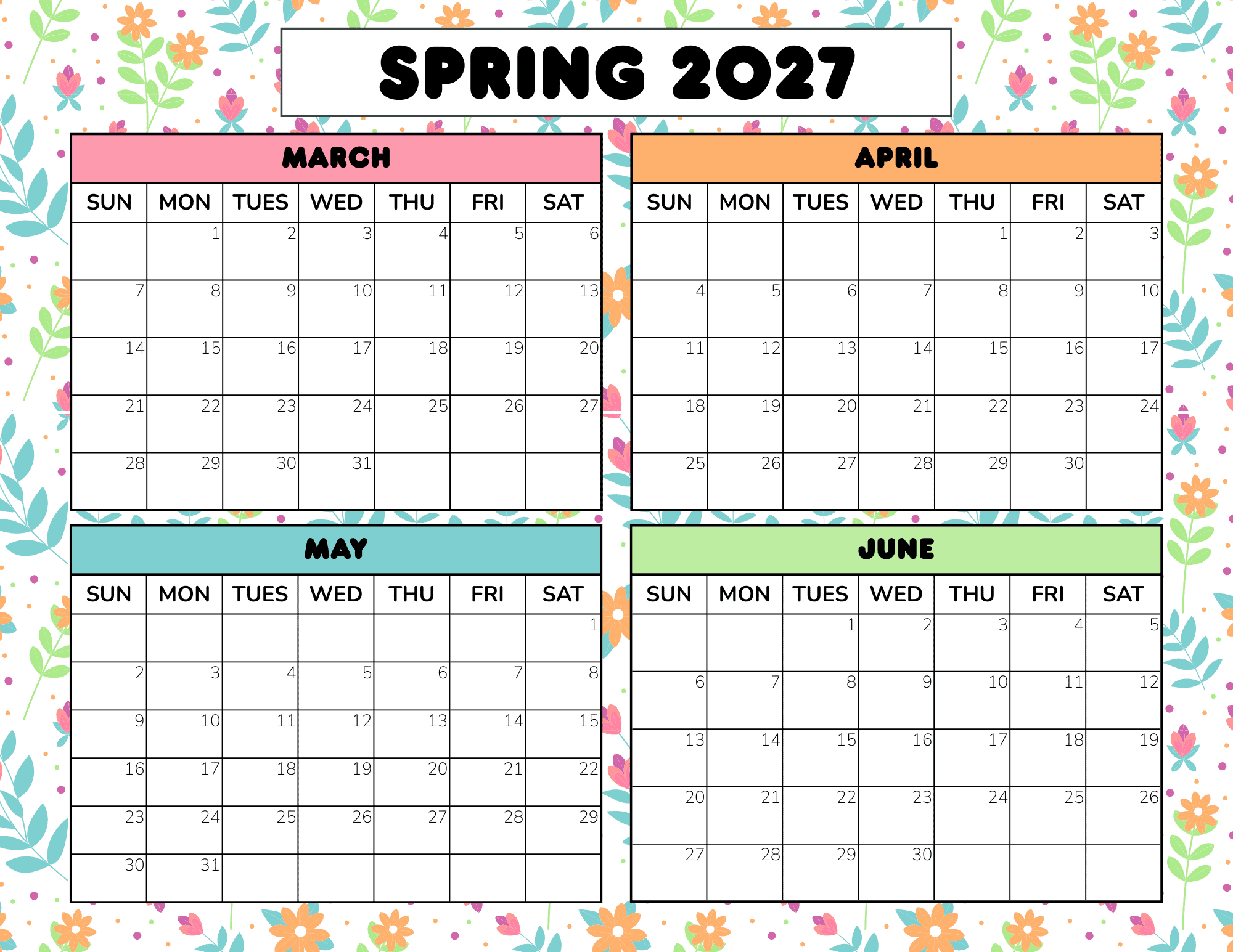 Free Spring Calendar Printable 2026 amp 2027 PDF