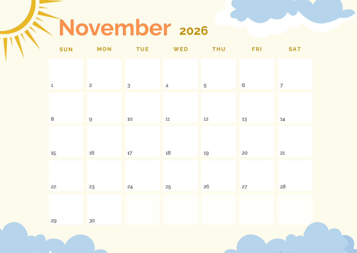 Googel Free November Calendar 2026 Printable