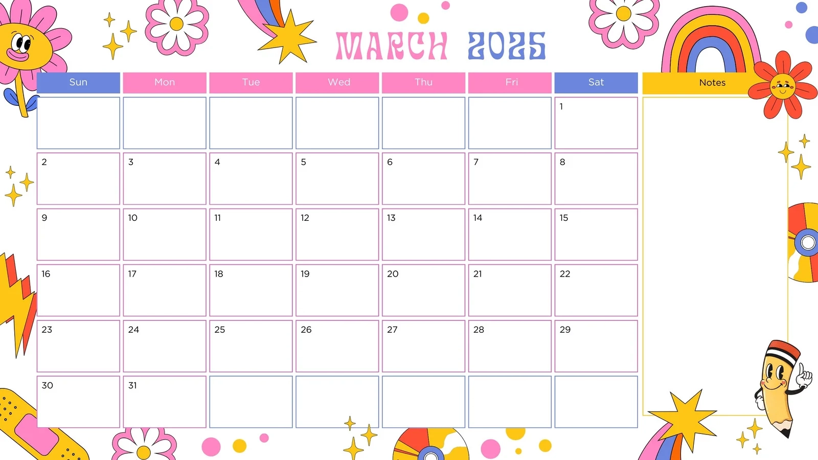 Blank March Calendar Printable