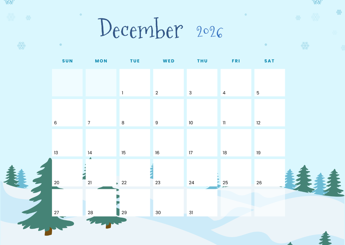 Free Winter Background December 2026 Calendar Template To Edit Online
