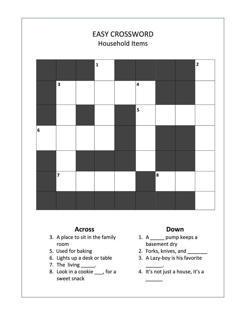 Printable Easy Crossword Puzzles For Seniors